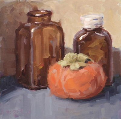 4-Persimmon-with-Amber-Bottles-8x8-DPW
